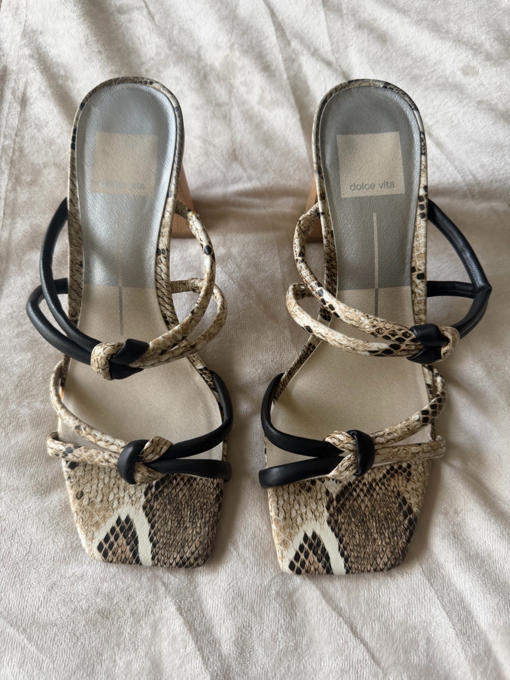 Dolce Vita Black & Snake-Print Knot-Strap Sandals